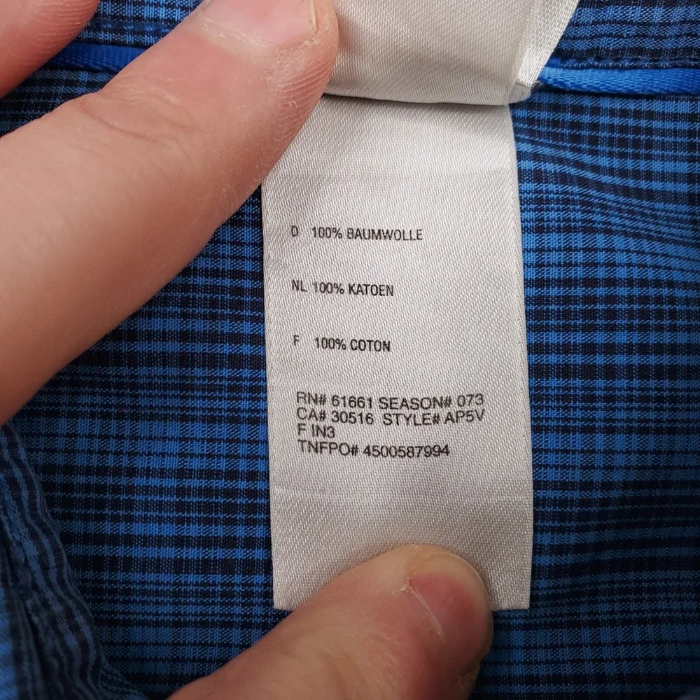 North Face Shirt Mens Medium Blue Black Plaid Long Sleeve Button Up Pocket